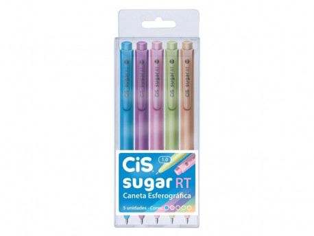 CONJ.CANETA ESF.05 CORES SUGAR PASTEL