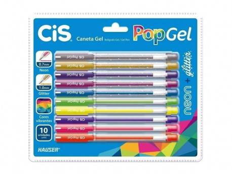 CONJ.CANETA GEL 10 COR.POP GLITER NEON