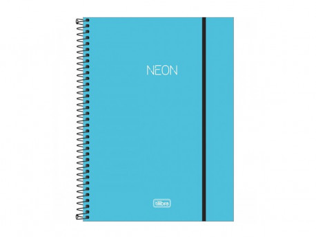 CADERNO UNIV.160F.10M.NEON C/ELAST.AZ.PP