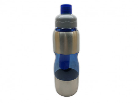 GARRAFA PLAST.+INOX SQUEEZE AZUL 600ML